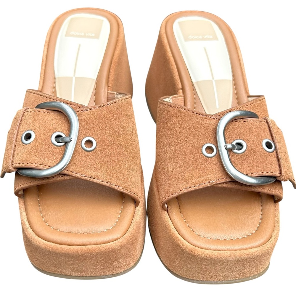 Dolce Vita Gisel Saddle Suede Heels 7 Festival Retro 90' Chunky Platform - Picture 2 of 11